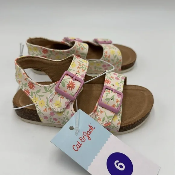 NWT Cat & Jack Toddler Reagan Floral Print Footbed Sandals Size 6 - Picture 5 of 11